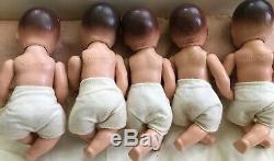 1930s Set (5) Madame Alexander Composition Dionne Quintuplets Baby 7 with Crib