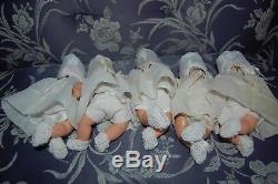 1935 Madame Alexander Dionne Quintuplets dolls original dresses, hats pins booti