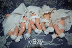 1935 Madame Alexander Dionne Quintuplets dolls original dresses, hats pins booti