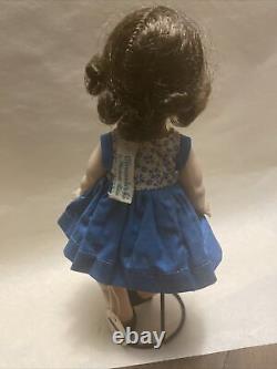 1940s-50s Madame Alexander KINS doll BENT KNEE, LABELED BLUE SUNDRESS & Stand