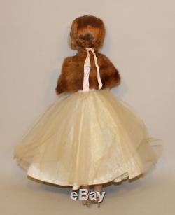 1950s Madame Alexander 20 Inch Cissy Doll in White Lace Dress with Fur Stole