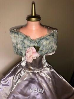 1950s Madame Alexander Cissy Silk Taffeta Evening Gown with fur Stole and flower
