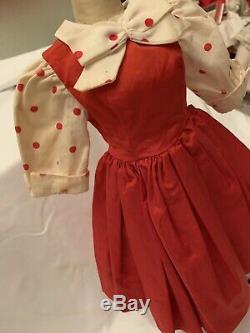 1957 Vintage Madame Alexander Cissy Doll Dress Red Taffeta with Polka Dots