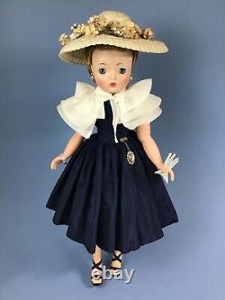 1957 Vintage Madame Alexander Cissy Doll in Navy Dress & White Tiered Capelet