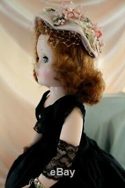 MADAME ALEXANDER Cissy in Black Taffeta dress withlace stole & Pink hat withflower