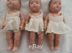 Madame Alexander 3 of the DIONNE QUINTUPLETS compo 7.5 w tagged dresses/slip