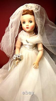 Madame Alexander Elise Bride Doll 16 1950s Wedding Gown Red Head Veil Stockings