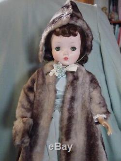Madame Alexander Vintage Hard Plastic Cissy Doll In Grey Faux Fur Emsemble
