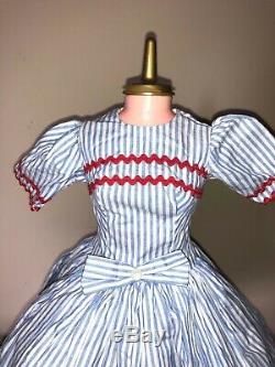 Rare 1958 Madame Alexander Cissy Blue Ticking and red Rick Rack Dress