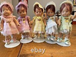 Set of 5 vintage Madame Alexander DIONNE QUINTS 7 dolls & pins complete 1934