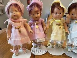 Set of 5 vintage Madame Alexander DIONNE QUINTS 7 dolls & pins complete 1934