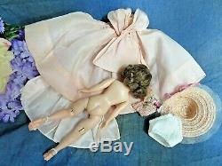 VINTAGE 1950 Madame Alexander CISSETTE DOLL Brunette TAGGED PINK DRESS purse HAT