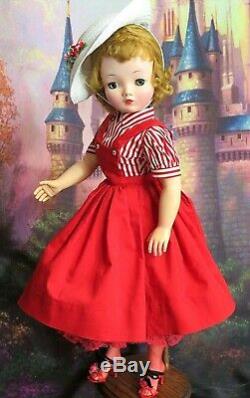 VINTAGE 1950 Madame Alexander CISSY DOLL blonde 20 in RED pinafore DRESS hat