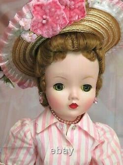 VINTAGE 1950s Madame Alexander CISSY DOLL tagged DRESS pink stripe HAT Tosca
