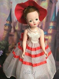 VINTAGE 1959-61 Madame Alexander CISSY DOLL 20 in RED swiss dot DRESS hat SHOES
