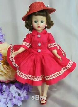 VINTAGE 1959 MADAME ALEXANDER CISSETTE DOLL Brunette TAGGED DRESS red HAT shoes
