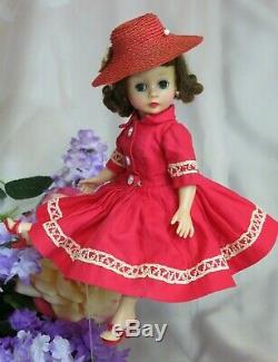 VINTAGE 1959 MADAME ALEXANDER CISSETTE DOLL Brunette TAGGED DRESS red HAT shoes