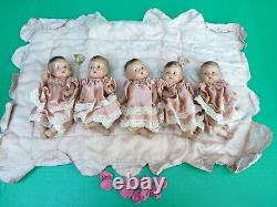Vintage 1930s Set of 5 Unmarked Composition Quints Dionne Quintuplet Dolls