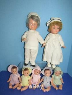 Vintage 1934 Madame Alexander Dionne Quintuplets 8 Dolls, Dr DaFoe & Nurse Doll