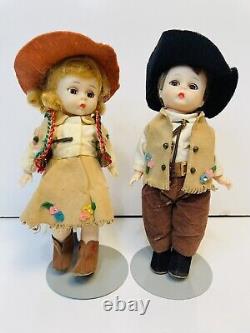 Vintage 1960s Madame Alexander Cowboy & Cowgirl 8, Bent-knee Dolls