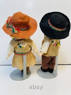 Vintage 1960s Madame Alexander Cowboy & Cowgirl 8, Bent-knee Dolls